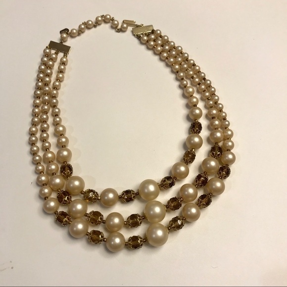 JUDY Lee pearl and gem three stand necklace - Picture 6 of 7